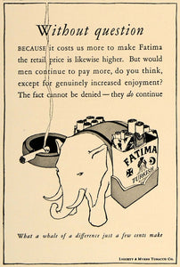 1926 Ad Fatima Turkish Cigarettes Elephant Carry Pack - ORIGINAL ADVERTISING CL8