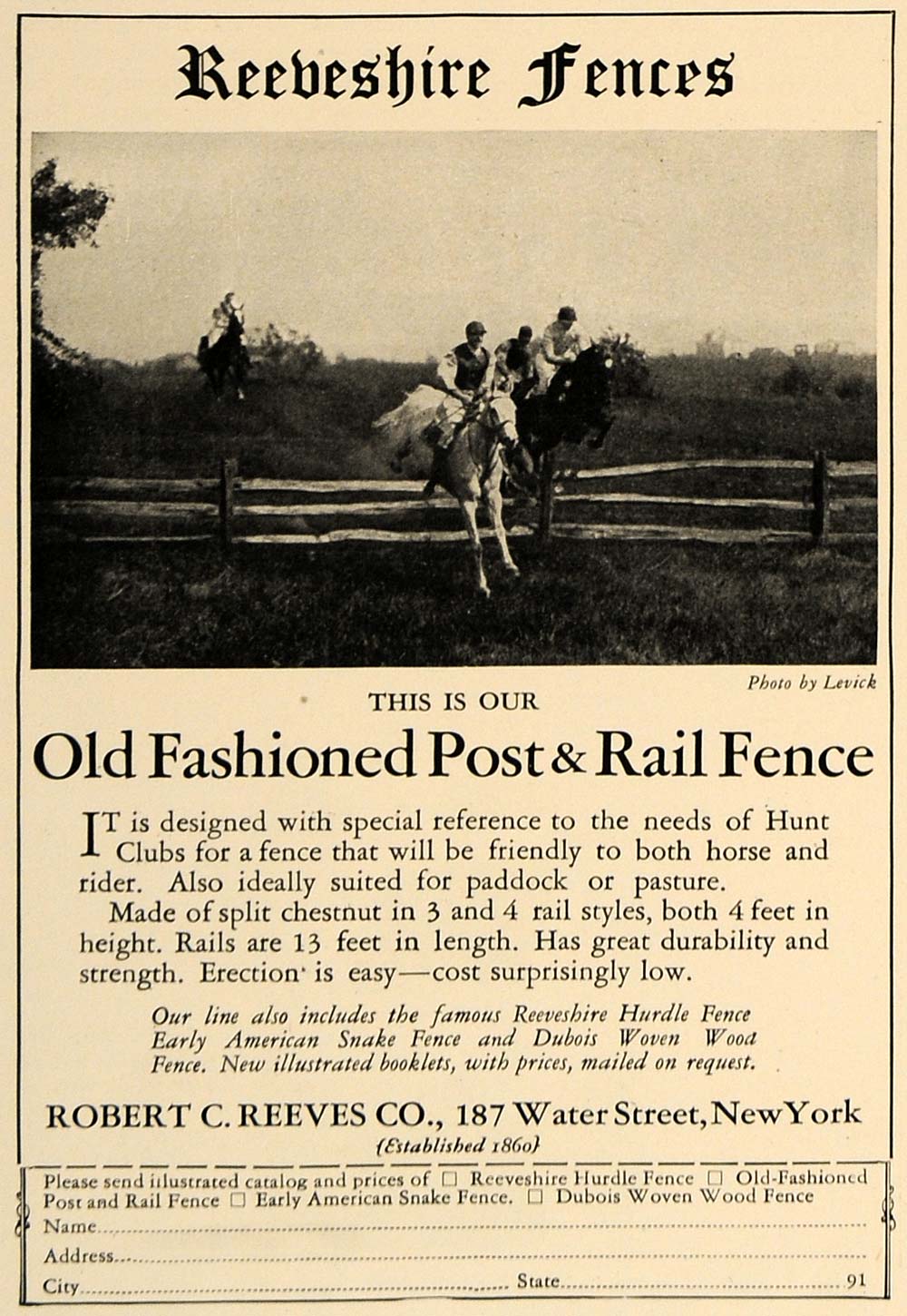 1928 Ad Reeveshire Hunt Club Rail Fences Horse Jumping - ORIGINAL CL8