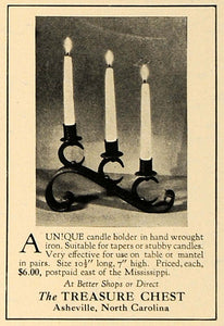 1928 Ad Treasure Chest Wrought Iron Candle Holder NC - ORIGINAL ADVERTISING CL8