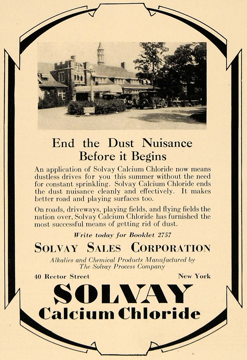 1928 Ad Solvay Calcium Chloride Dusty Roads Ice Melt - ORIGINAL ADVERTISING CL8