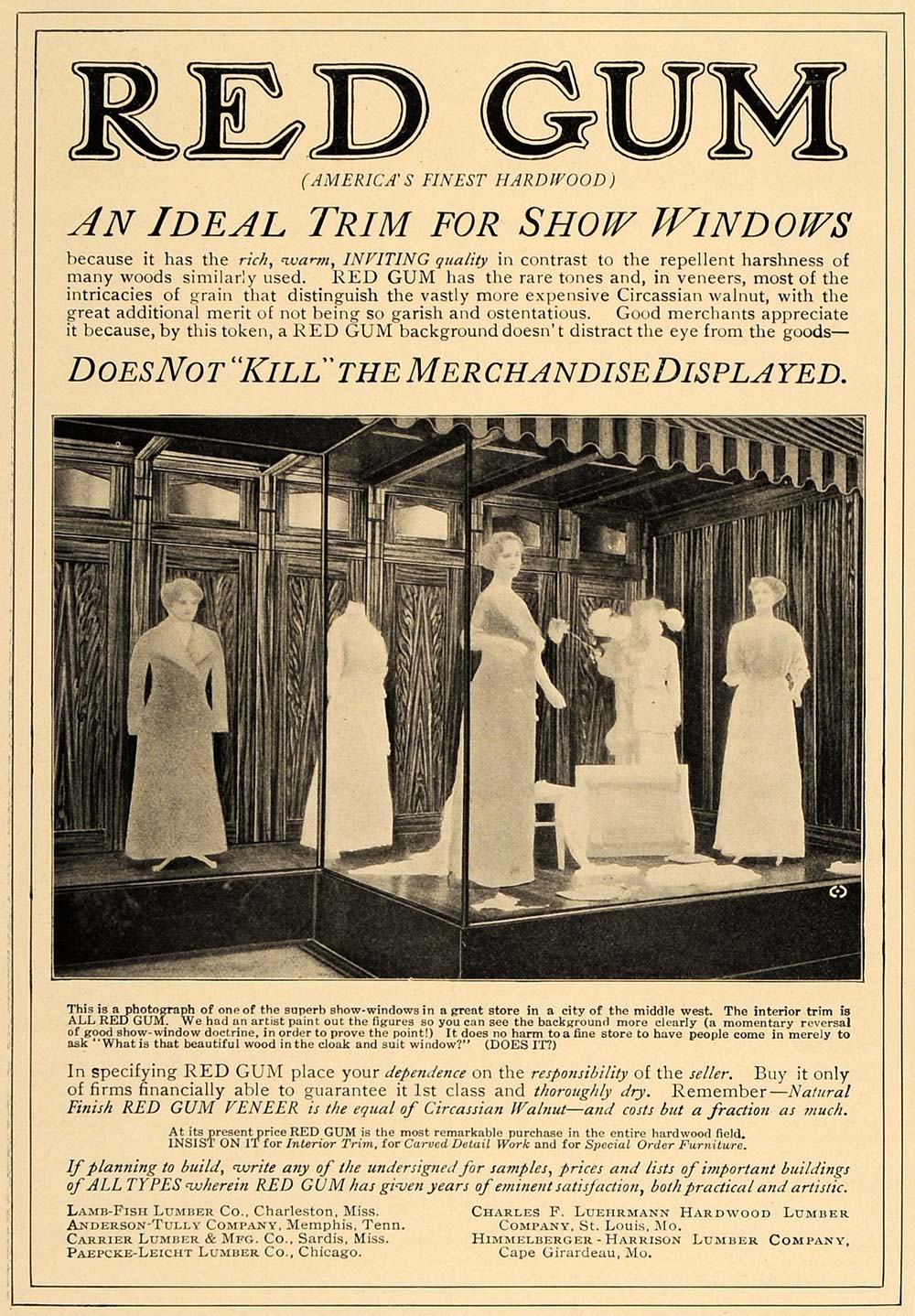 1913 Ad Red Gum Hardwood Merchant Display Floors - ORIGINAL ADVERTISING CL8