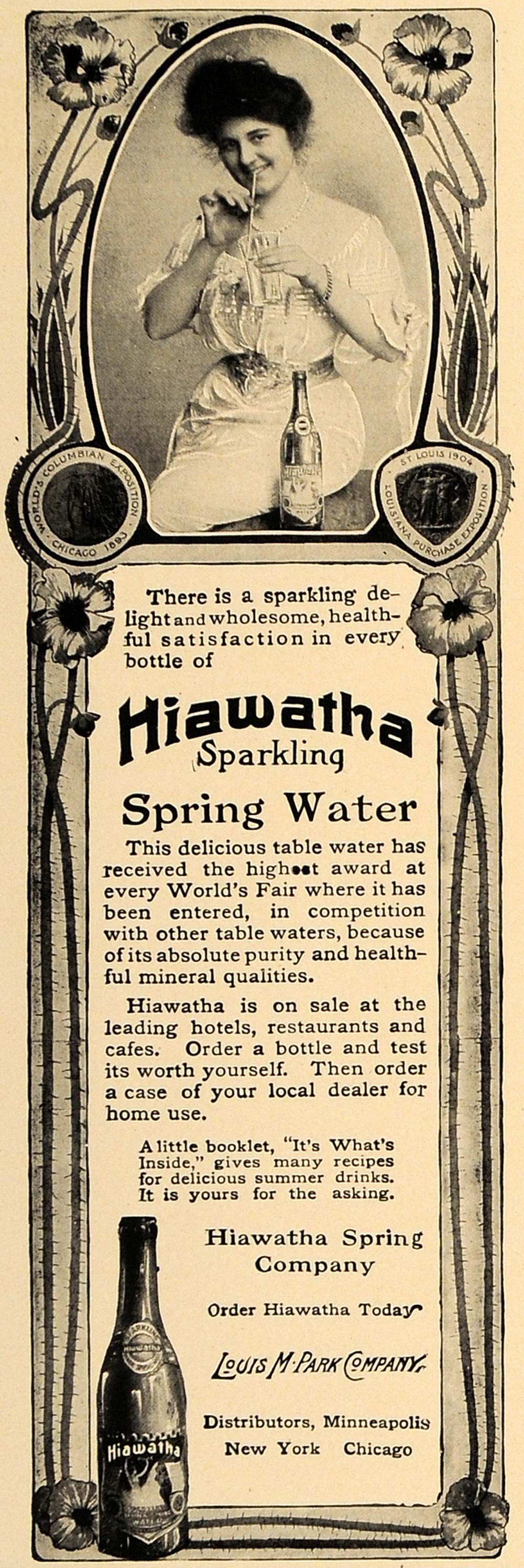 1906 Ad Hiawath Sparkling Spring Water Louis M. Park - ORIGINAL ADVERTISING CL8