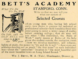1906 Ad Bett's Academy Stamford Conn WM. J. Betts Yale - ORIGINAL CL8