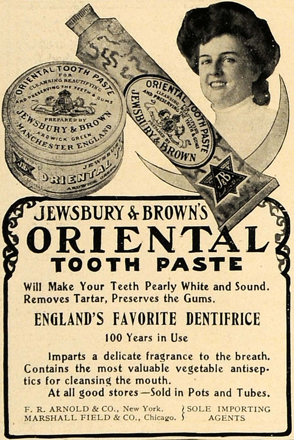 1906 Ad Jewsbury & Brown's Oriental Tooth Paste Tube - ORIGINAL ADVERTISING CL8