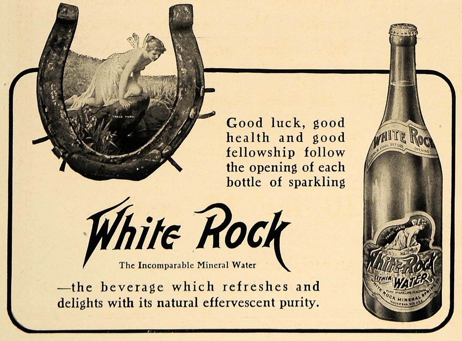 1906 Ad White Rock Mineral Spring Water Drink Horseshoe - ORIGINAL CL8