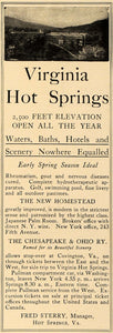 1906 Ad Virginia Hot Springs Hotels Lodging Vacation - ORIGINAL ADVERTISING CL8