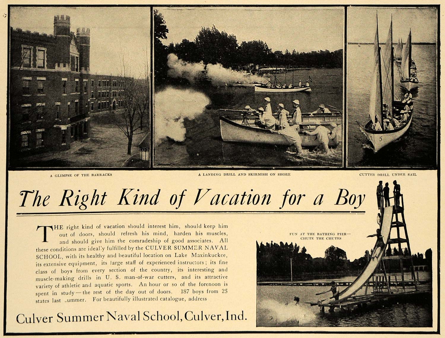 1906 Ad Culver Summer Naval School Aquatic Sports Boat - ORIGINAL CL8