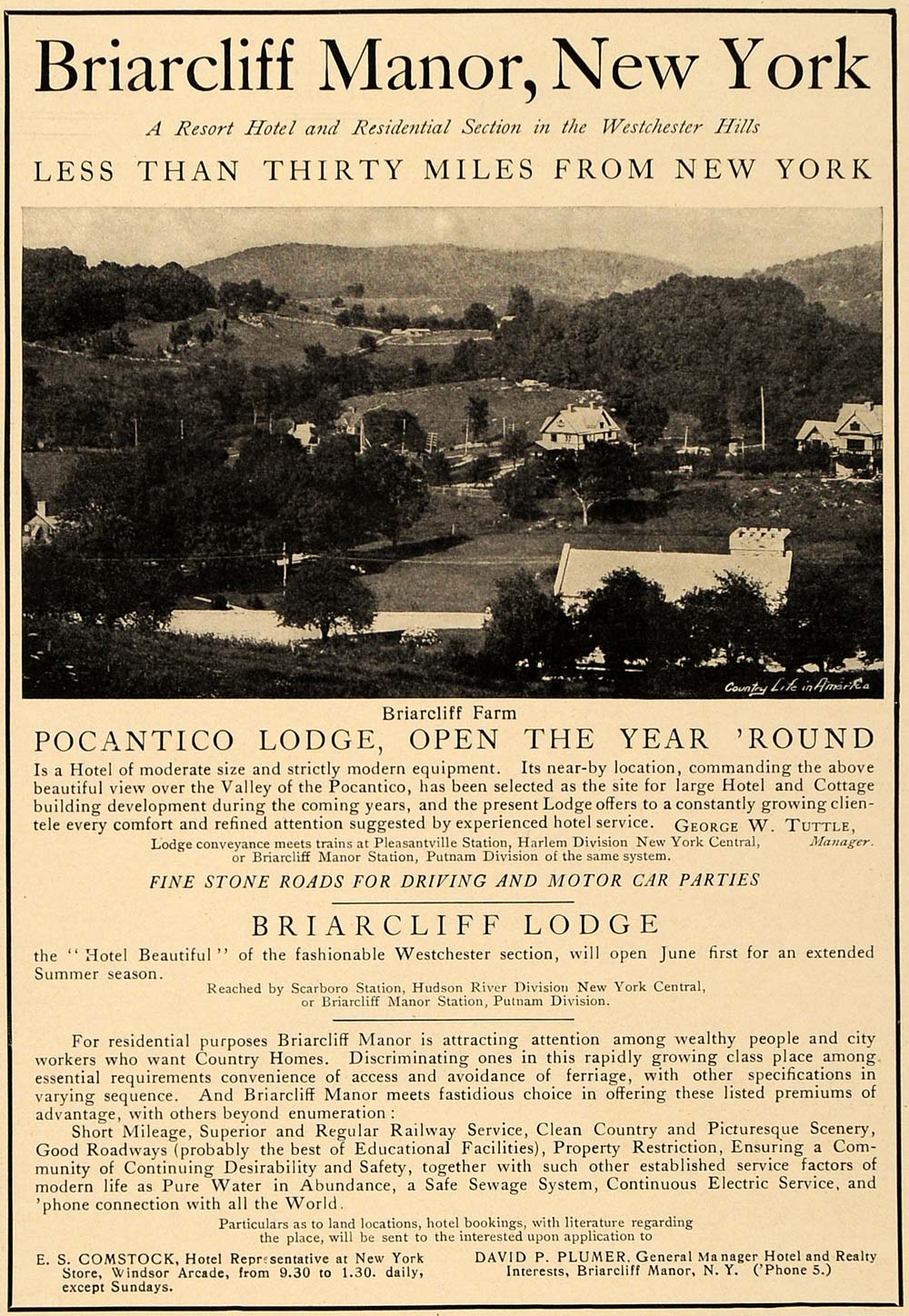 1906 Ad New York Briarcliff Manor Pocantico Lodge Hotel Travel Plumer CL8