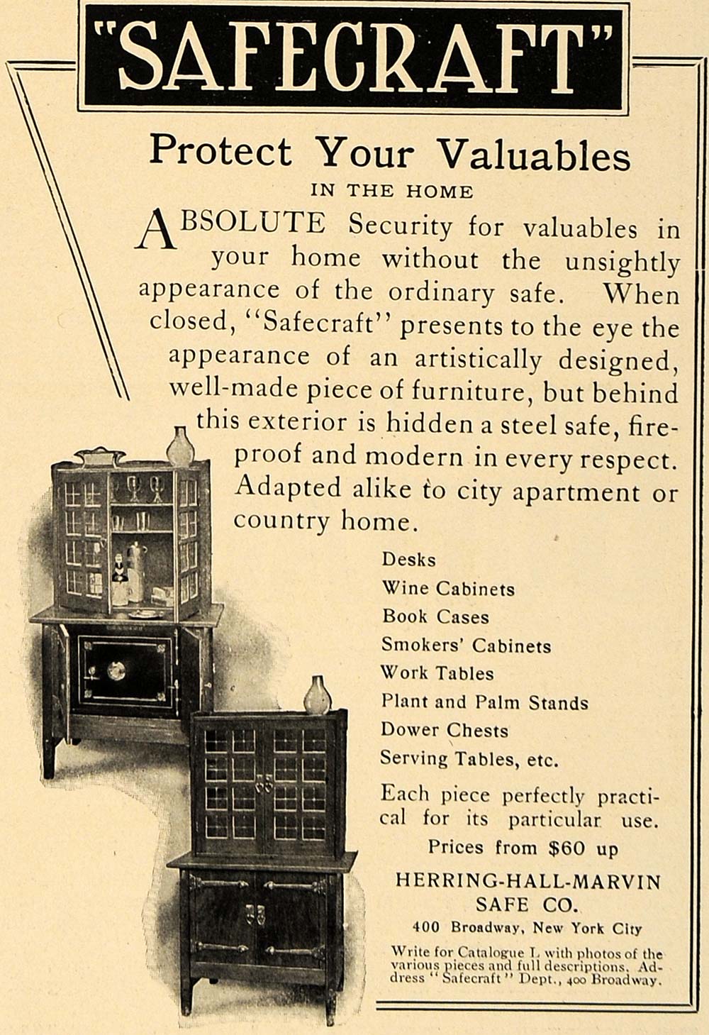 1906 Ad Herring-Hall-Marvin Safe Safecraft Cabinets - ORIGINAL ADVERTISING CL8