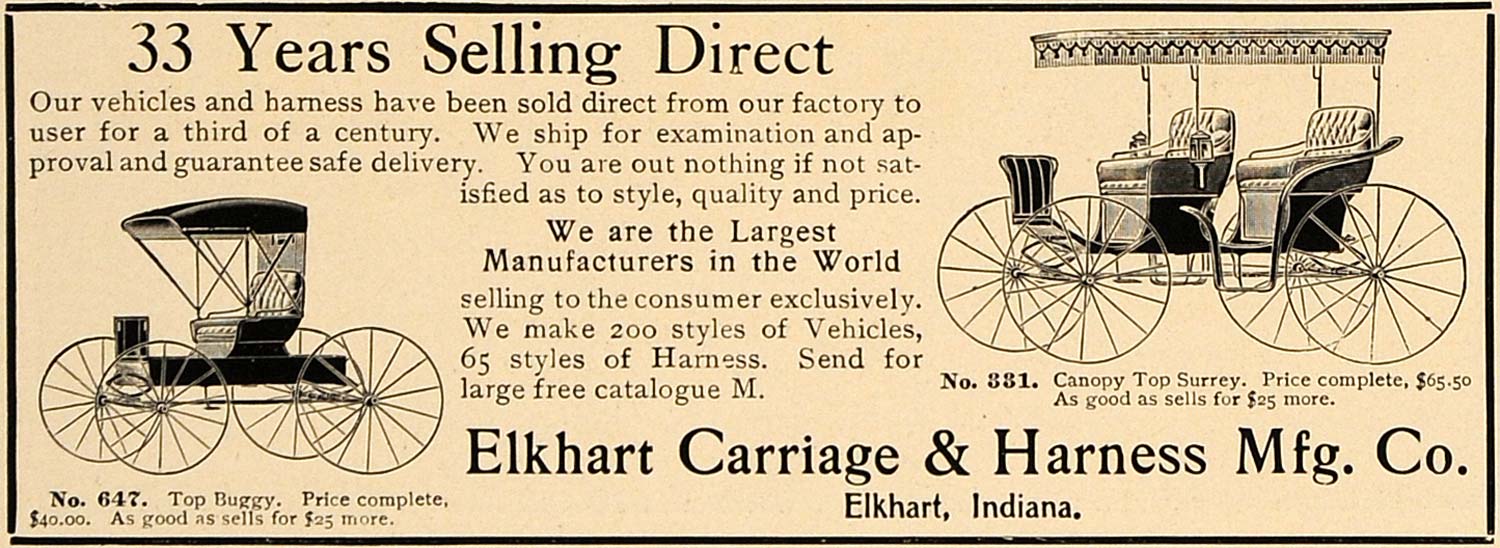 1906 Ad Elkhart Carriage & Harness Vintage Top Buggy - ORIGINAL ADVERTISING CL8