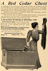 1906 Ad Piedmont Furniture Red Cedar Chest Fur Storage - ORIGINAL CL8