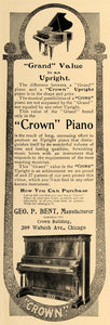 1906 Ad Geo P Bent Crown Piano Musical Instruments - ORIGINAL ADVERTISING CL8