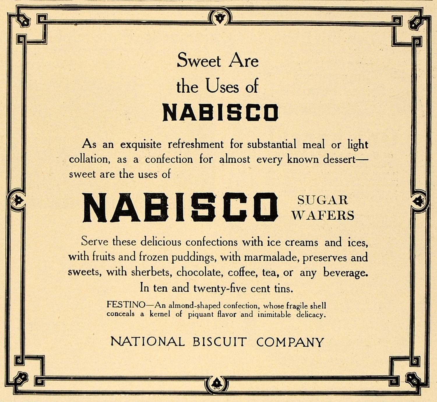 1906 Ad National Biscuit Nabisco Sugar Wafers Sweets Advertising Original CL8