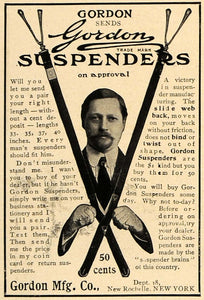 1906 Ad Gordon Suspenders Manufacturing Company Fashion - ORIGINAL CL9