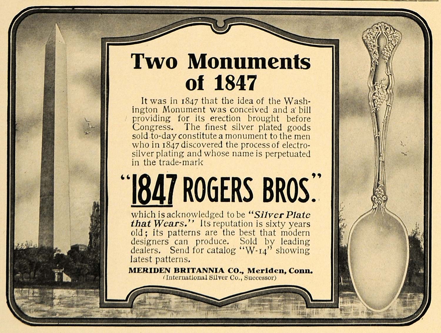 1906 Ad 1847 Washington Monument Rogers Bros Silverware - ORIGINAL CL9
