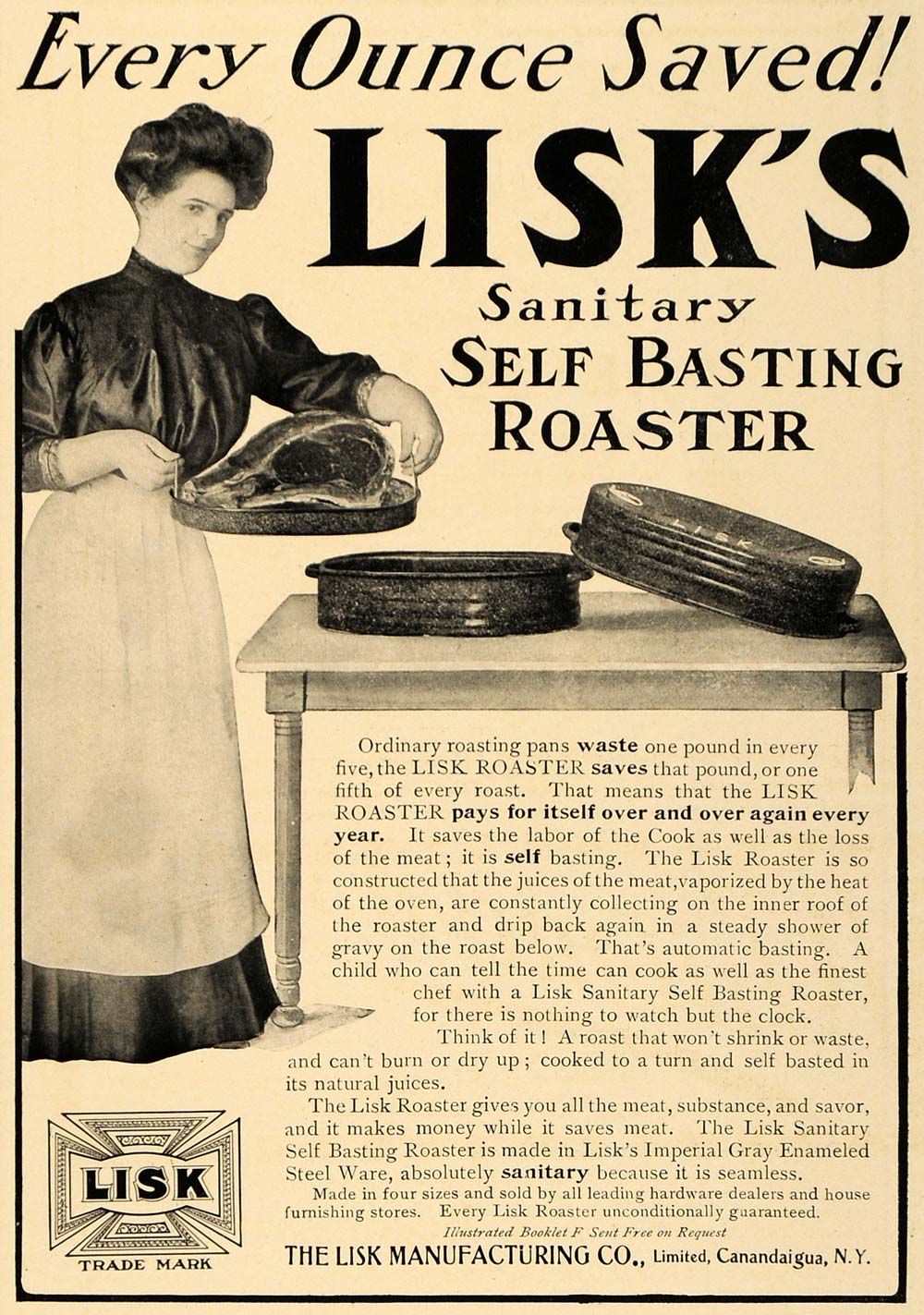 1906 Ad Save Every Ounce Lisk Self Basting Roaster Pan - ORIGINAL CL9