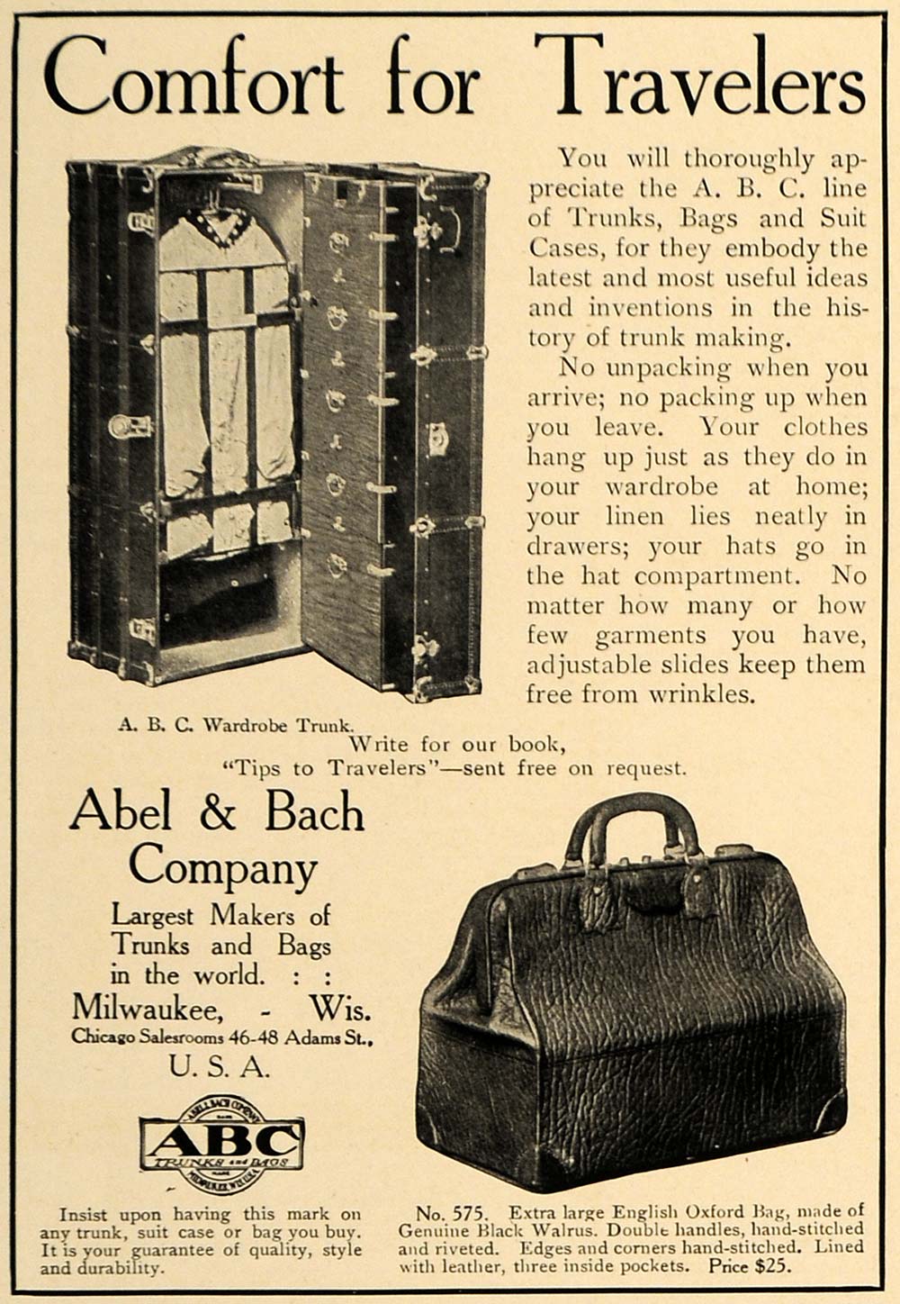1906 Ad Abel Bach Trunk Walrus Leather Oxford Bag Pack - ORIGINAL CL9