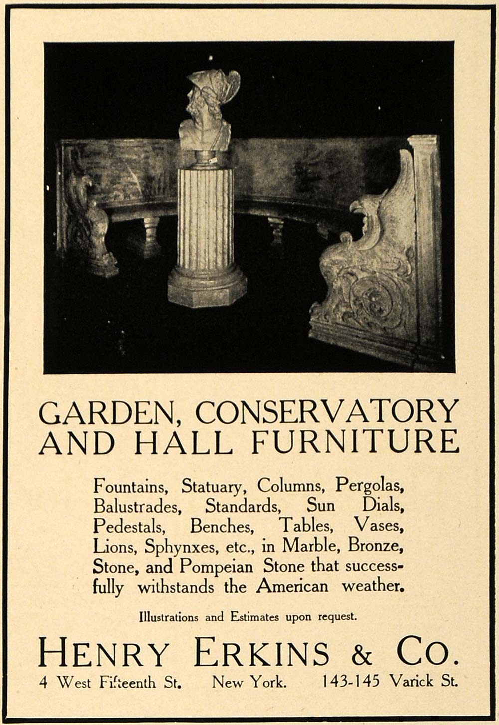 1906 Ad Garden Conservatory Furniture Henry Erkins Co. - ORIGINAL CL9