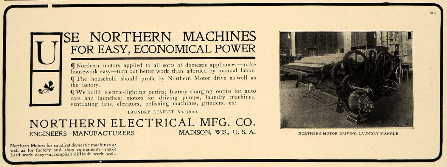 1906 Ad Northern Electrical Co. Laundry Mangle Madison - ORIGINAL CL9