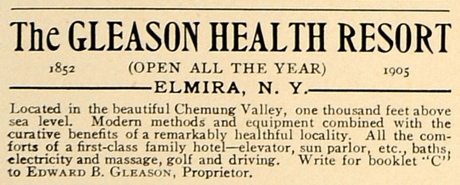 1906 Ad Sanitarium Gleason Health Resort Chemung Valley - ORIGINAL CL9