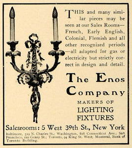 1906 Ad French Wall Hanging Light Fixture Enos Company - ORIGINAL CL9