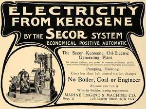 1906 Ad Electricity Keosene Secor System Marine Engine - ORIGINAL CL9