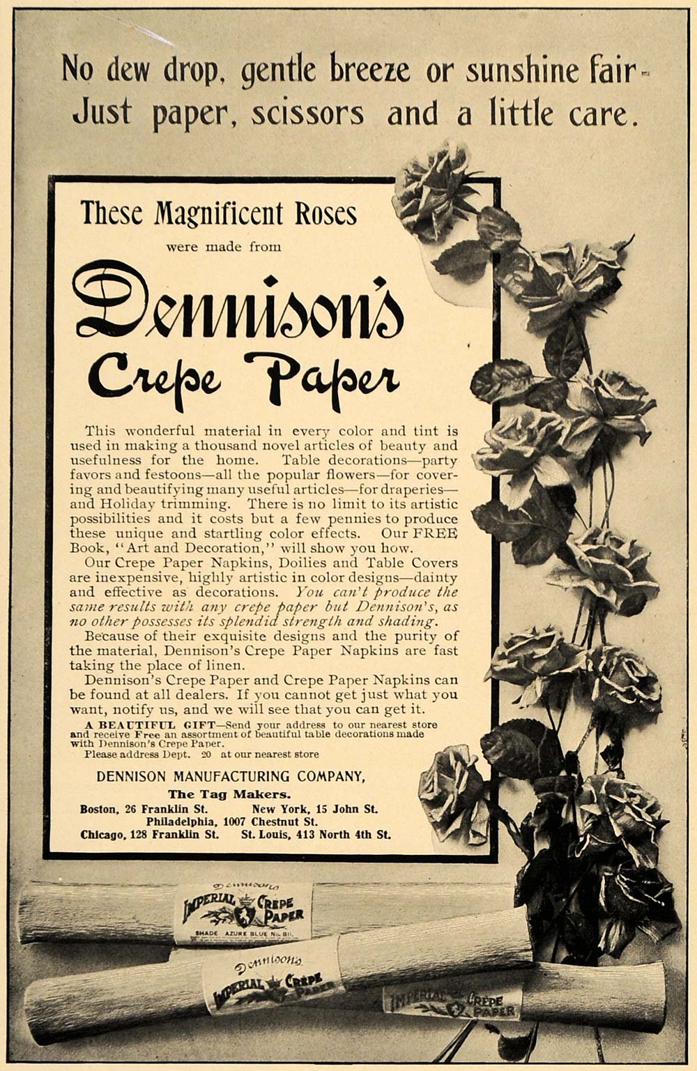 1906 Ad Rose Dennison Manufacturing Company Crepe Paper - ORIGINAL CL9
