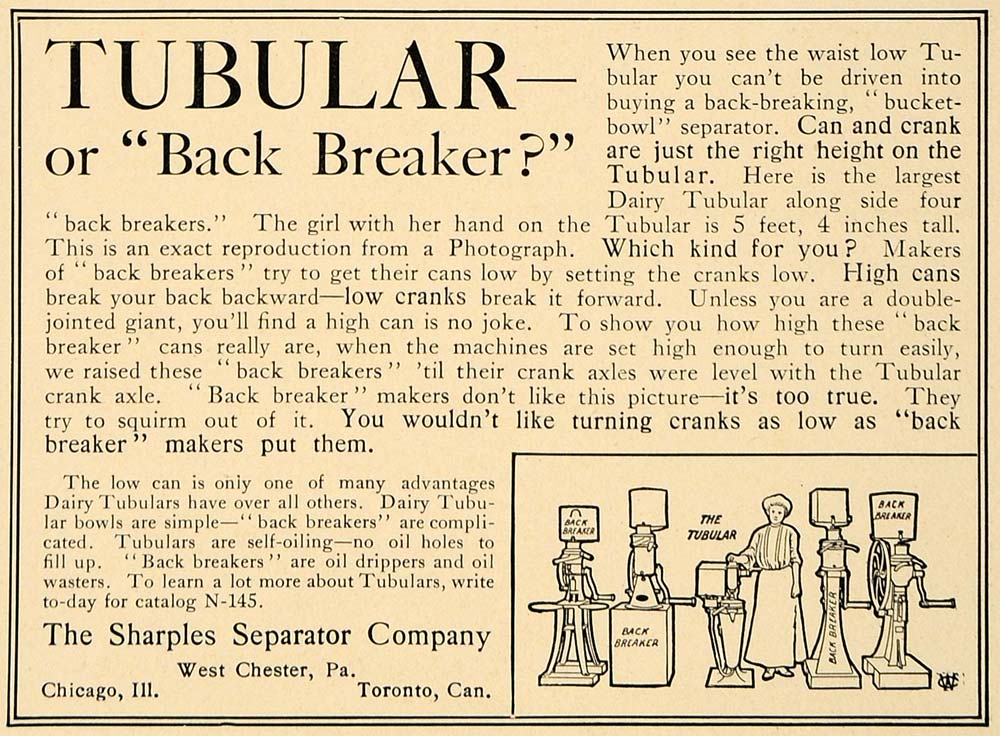 1906 Ad Back Breaker Cranks Tubular Sharples Separator - ORIGINAL CL9