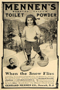 1906 Ad Snow Shoe Gerhard Mennen Talcum Toilet Powder - ORIGINAL ADVERTISING CL9