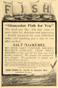 1907 Ad Salt Makerel Gloucester Fish Crown Packing Co - ORIGINAL ADVERTISING CL9