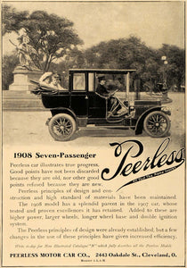 1907 Ad 1908 Seven Passenger Peerless Automobile Car - ORIGINAL ADVERTISING CL9