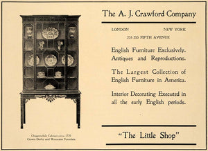 1907 Ad Chippendale Cabinet 1770 A J Crawford Company - ORIGINAL ADVERTISING CL9