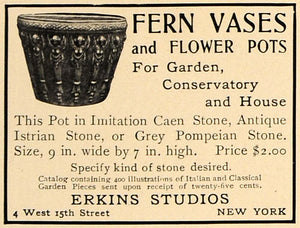 1907 Ad Fern Vase Flower Pot Erkins Studio Garden Decor - ORIGINAL CL9