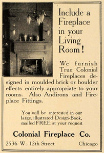 1907 Ad Colonial Fireplace Brick Boulder Effect Chicago - ORIGINAL CL9
