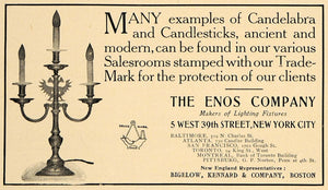 1907 Ad Enos Candelabra Candlesticks Bigelow Kennard - ORIGINAL ADVERTISING CL9