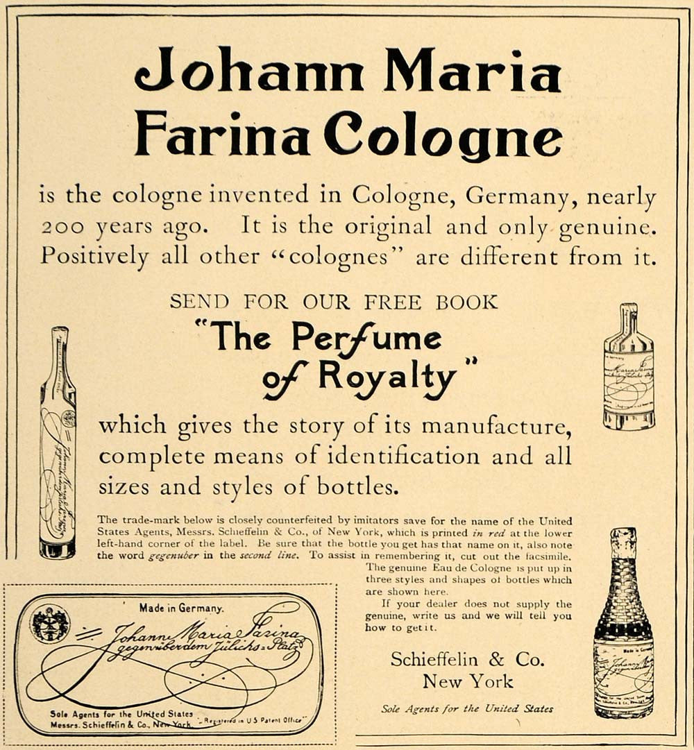 1907 Ad Johann Maria Farina Cologne Perfume Royalty - ORIGINAL ADVERTISING CL9 - Period Paper
