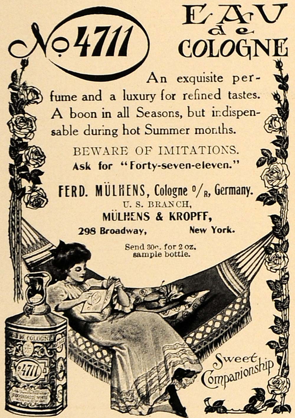 1907 Ad No. 4711 Eau de Cologne Mulhens Kropff New York - ORIGINAL CL9