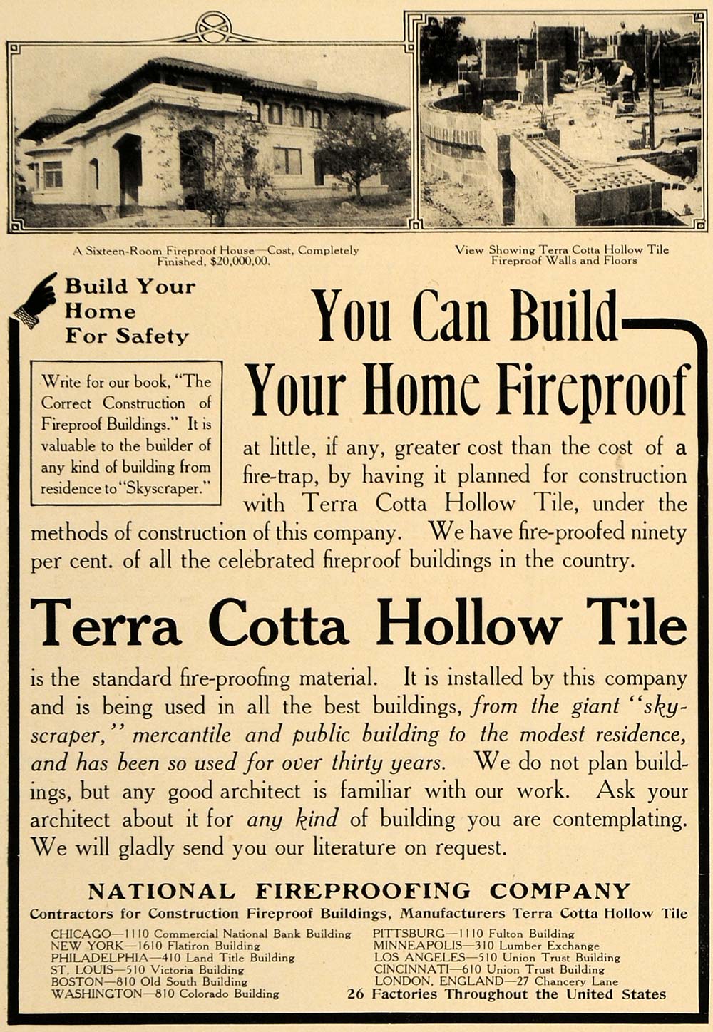 1907 Ad Terra Cotta Hollow Tile National Fireproof Co. - ORIGINAL CL9
