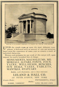 1907 Ad John Bindley Allegheny Cemetery Leland Hall - ORIGINAL ADVERTISING CL9