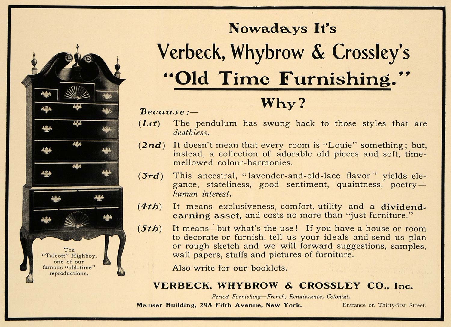 1907 Ad Talcott Highboy Verbeck Whybrow Crossley - ORIGINAL ADVERTISING CL9