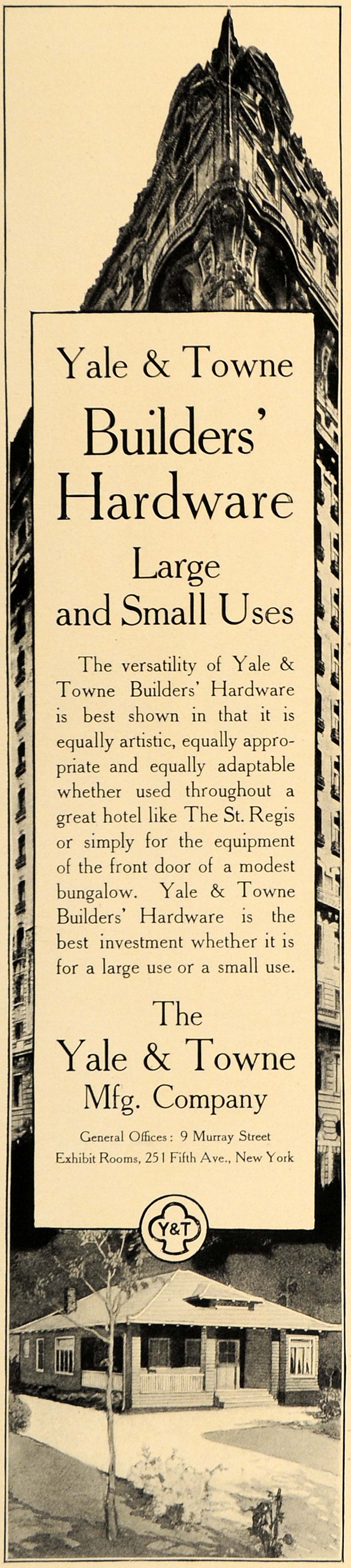 1907 Ad Yale Towne Builders' Hardware New York - ORIGINAL ADVERTISING CL9