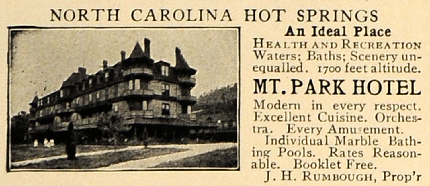 1907 Ad North Carolina Hot Springs Mt. Park Hotel - ORIGINAL ADVERTISING CL9
