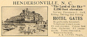 1907 Ad Hotel Gates Hendersonville NC A. A. Gates - ORIGINAL ADVERTISING CL9