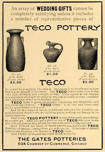 1907 Ad Gates Teco Pottery Models Wedding Gifts Pricing - ORIGINAL CL9