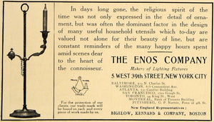 1907 Ad Enos Candlestick Holder Bigelow Kennard NY - ORIGINAL ADVERTISING CL9