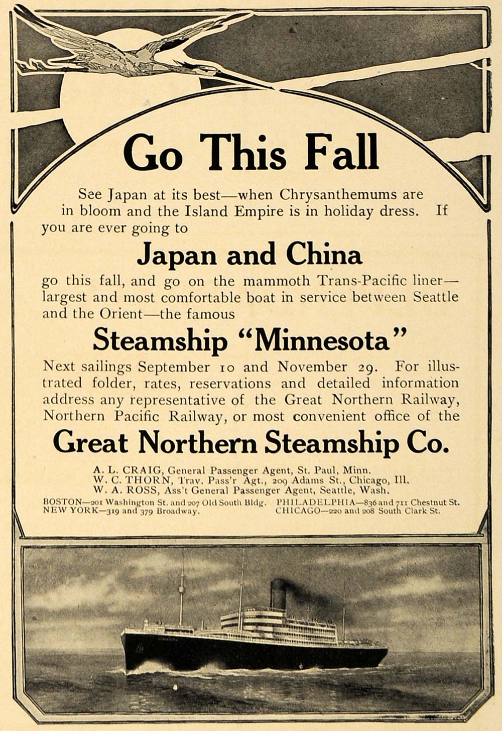 1907 Ad Great Northern Steamship Minnesota Orient Trip - ORIGINAL CL9