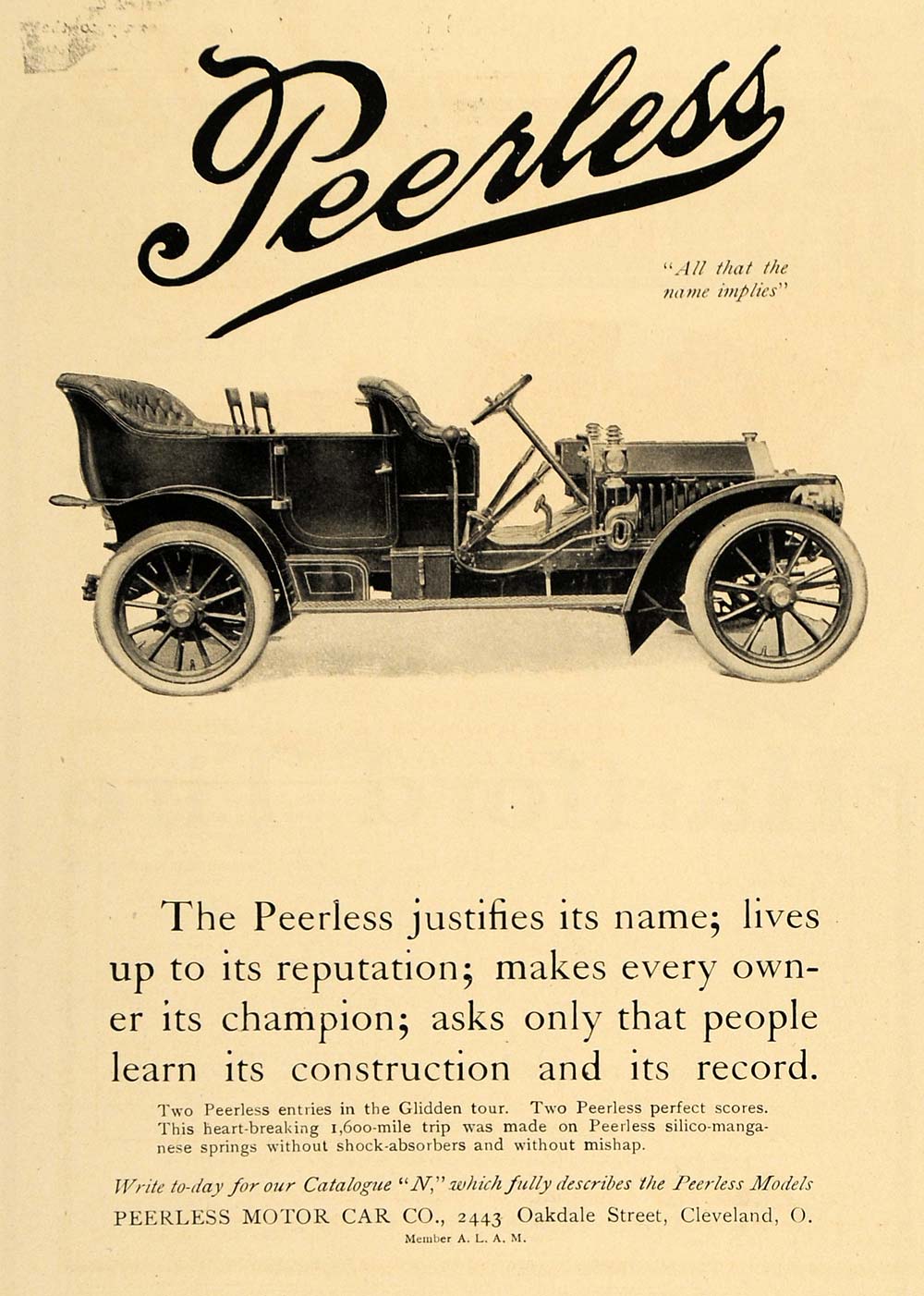 1907 Ad Peerless Motor Car Automobile Vintage Auto - ORIGINAL ADVERTISING CL9