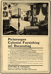1906 Ad Clifford M Crossley Colonial Furniture Bedroom - ORIGINAL CL9