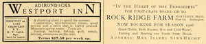 1906 Ad Westport Inn Hotel Adirondacks Rock Ridge Farm - ORIGINAL CL9