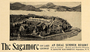 1906 Ad Sagamore Summer Resort Lake George Aerial View - ORIGINAL CL9